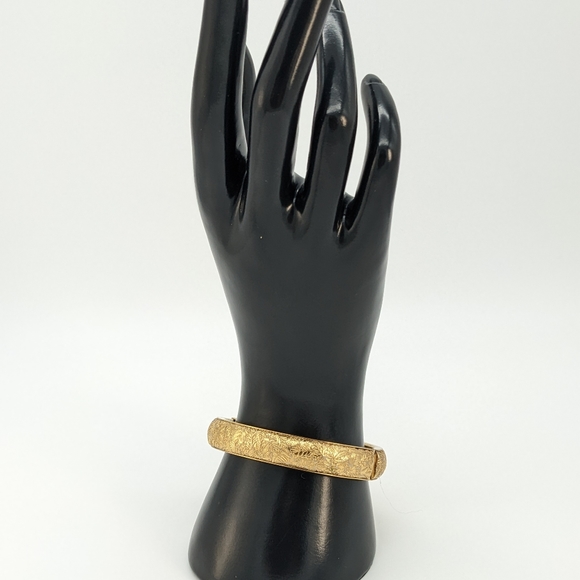MONET...Gold Tone Floral Leaves Design Hinge Bangle Bracelet